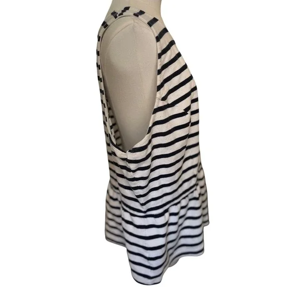 Old Navy Women's XXL Striped‎ Cotton Peplum Blouse Top Black White Modern - Picture 2 of 9